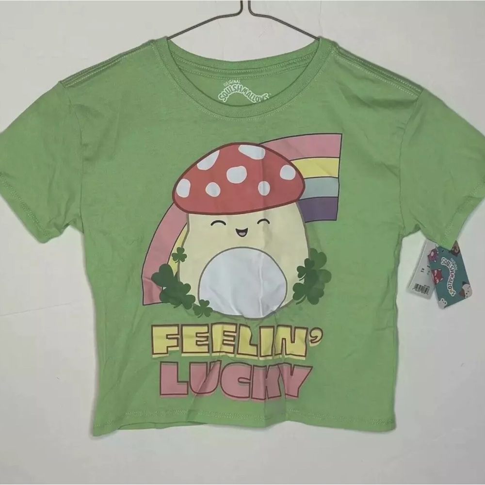 Squishmallows Girls St Patricks Day Rainbow Boxy Short Sleeve Graphic Shirt NEW!